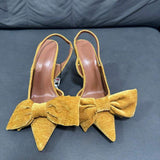 New Style Women's Yellow Velvet Bow-Embellished Pointed-Toe Mule High-Heel Fashion Sandals Quality Ladies Shoes