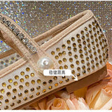 Classic Style Closed Toe Rhinestone Women's Sandals Work Ballerina Flat Shoes for Women