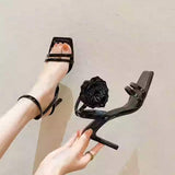 6CM/8CM/3CM Flower Tacones Altos New Fashion Women Summer High Quality Low Sandals Heels