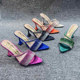 Open Toe Rhinestone Sandalias De Tacon 2024 Summer & Spring Korean New Styles Heels for Women