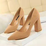 Bigtree Chaussure Talons Haut Sexy Escarpins Suede Block Heels Women's Pumps for Ladies