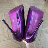 Luxury Shiny Metallic Purple Custom Outsole Color Plus Size 46 Party Dress Shoes Pointed Toe Stiletto High Heels