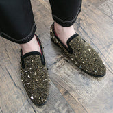 Rivet Upper Golden Luxury Dress Shoes Men Durable Good Looking Formal Daily Outdoor Slip on