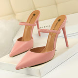 Talon Femme High Quality Lady Closed Pointed Toe Sandals Mules Pumps Sexy Women's Heels