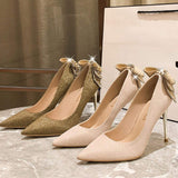 Damen Schuhe Wedding Party Rhinestone Bowknot Pumps Shoes Spike Women Heels Sexy