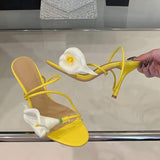 New Talons Chic Slipper Green Flower Sexy Shoes Summer Heels for Women Ladies