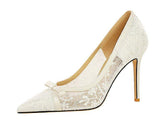 Summer Lace Flower Women Pumps Shallow Mouth Mesh Hollow High Heels Party Single Shoes Stilettos Pointed Toe Pumps