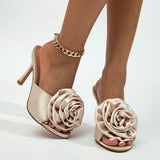 Chaussures Femmes Talons Square Toe Female Shoes Slippers Big Flower Heels Women