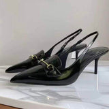 Black Sandalias Plastico Summer Sandal Shoes Slingback Kitten Women's Heels