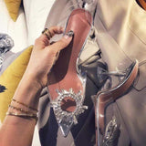 Chaussure Diamant Pointed Toe Tacones De Plastico PVC Upper Women Pumps Stiletto Crystal Perspex Clear Heels for Ladies