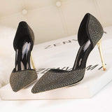 Chaussures Pour Femmes Nouveaux Styles Crystal Rivet Black Studded Pointed Toe Pencil Ladies Pumps Sexy Women's Dress+Shoes