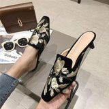 Chaussures Pour Femmes Talon 5CM Pointy Toe Kitten Low Heels Slippers Women Mules Shoes
