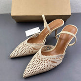 Chic Knit Mesh High Heels Women Pointed Toe Slingback Sandals Scalloped Hollow Out Stiletto Summer Party Shoes