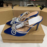 Quality Bow Pearl Sling Back 2025 Elegant Fashion Pointy Toe Short Heels for Women and Ladies