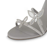 Sexy Talons Aiguilles Square Toe Flower Decorated Butterfly Ankle Wrap Heels for Women