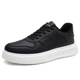 Men Fashion Sneakers Black White Leather Casual Shoes Daily Wear Perforated Walking Footwear Versatile Low Top Platform Shoes