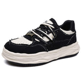Mens Skate Shoes Platform Chunky Sneakers Retro Low Top Board Shoes Distressed Canvas Leather Streetwear Fashion Casual Sneakers