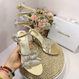 Elegant Flower Stiletto Shoes Women Sexy Rhinestone Strappy Wedding Sandals Fairy Lace Floral Dress High Heels