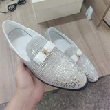 White Wedding Shoes Glitters Diamond Upper Bowknot Fashion Classy Loafer Shoes for Men