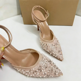 Sexy Pointed Toe Stiletto Heels for Women Chic Black and White Sequined Slingback Pumps Glamorous Party Evening Shoes Silver