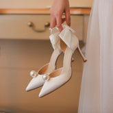 Zapatos Altos Dama Wedding White Pearl Heels for Ladies