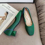 Knitted Fabric Comfortable Office Wear Formal Shoes Slippers Low Block Heels for Women
