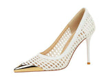 Elegant Shoes 9.5CM Women 2025 New Summer Woven Hollowed Out Sandals Stylish Comfortable Single Shoes Heels