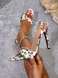 Women's Pointed-Toe Printed Ankle-Strap Ladies Sexy Stiletto Heel Sandals - Gorgeous High-Heeled Footwear Pumps