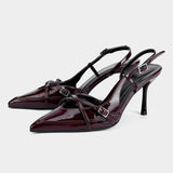 New Arrival Women's Pointed-Toe Low-Cut Stiletto Heels with Crisscross Buckle Straps - Mule Style Fashion Heel Sandals
