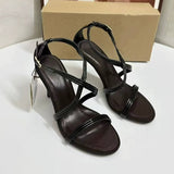Women's Black Sandals with French Design Sense - One-Strap Crisscross, Open-Toe, Roman Style, Elegant Sexy Ladies Stiletto Heels