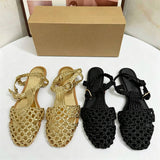 Handmade Woven Sandals Women Braided Flat Sandals with Ankle Strap Hollow Out Fisherman Shoes Summer Beach Casual Slides