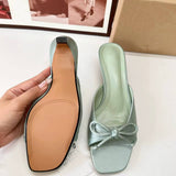 Summer New Arrival Women's Elegant Fresh Square-toe Bowknot Heel Minimalist Open-toe Stiletto Mules