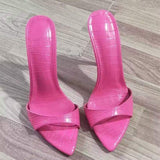 Pointed-toe Peep-toe Stiletto Sandals Sexy Slippers Fashionable & Versatile Stone-patterned High Heel Color-Block Slide Sandals