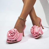 Chaussures Femmes Talons Square Toe Female Shoes Slippers Big Flower Heels Women