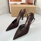 Ladies' Sexy Stiletto Heeled Sandals, Elegant Celebrity-style Pointed-toe Slingback Pumps with Mesh Panel