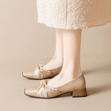 Sandale Plat Women's Fashion Square Toe Block Heel 2.5CM Pearl Party Rhinestone Strap Satin Work Office Shoes