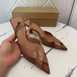 Chaussures Femme Sandales a Talon Sexy Brown Slingback Pointy Toe 2025 Luxury Heels for Women