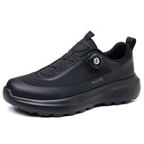 All Black Mens Running Shoes Rotary Buckle Lacing System Athletic Sneakers Lightweight Walking Shoes Cushioning Sport Footwear