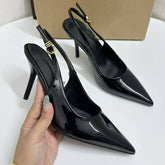 New Autumn Women's Shoes: Pointed-Toe Stylish Versatile High-Heel Pumps with Square Buckle & Ankle Strap
