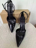 Sandales a Talons Hauts Women's Black Patent Leather Pointed-Toe Stiletto Heels Sandals - Open-Toe with Single Strap