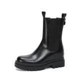 31-40 Botas Para Mujer Fashion Chunky Heel Platform Bootie Shoes Black Leather Ankle Boots