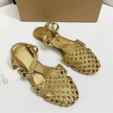 Handmade Woven Sandals Women Braided Flat Sandals with Ankle Strap Hollow Out Fisherman Shoes Summer Beach Casual Slides