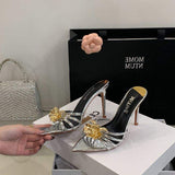 Chaussures Femme Tendance Latest Design Talons Haut Sexy Escarpins Open Toe Women Gold Thin Heels