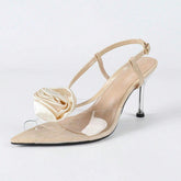Beige Color Pointed Toe Flower Decoration Pointed Toe Ladies Heeled Sandals Quality Fashion Women Sexy Feet Sandals