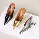 Pointed Toe Sandalias Mujer Tacon Alto Shiny PU Leather Trendy Slippers Mules Shoes Heels for Ladies Women 2024
