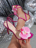 Women's High Heels Shoes Butterfly-Embellished Crisscross Back Pull-Strap Square-Toe Peep-Toe Blue Stiletto Sandals
