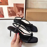 French-style Ladies Sexy Stiletto Heel Sandals Square-toe Ankle-strap Slip-on Open-toe Breathable Fashion High Heel Shoes