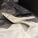 6.5CM/Flat Wedding Escarpins Femme Talon Haut White Diamond Fashion Slingback Women Pumps High Heels