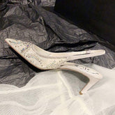 6.5CM/Flat Wedding Escarpins Femme Talon Haut White Diamond Fashion Slingback Women Pumps High Heels