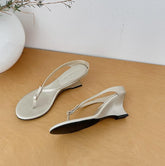 Elegant Kitten Wedge Thong Women Summer Satin Flip Flops Slim Straps Comfortable Dressy Slide Sandals